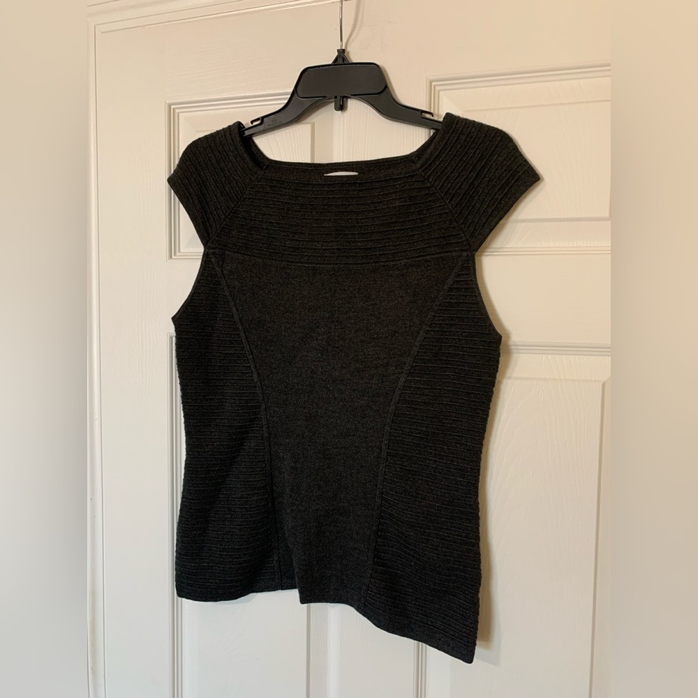 Calvin Klein Charcoal Ribbed‎ Knit Top Size Large Chic